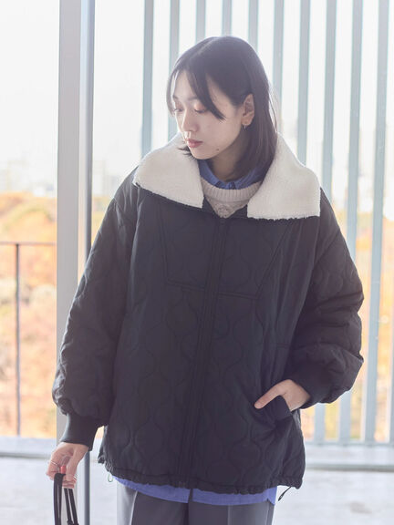 衿ボアキルトジャケット（ブラック/ライトベージュ/カーキ）｜Samansa Mos2 blue（サマンサモスモス ブルー）通販