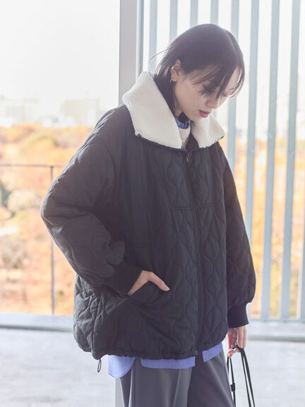 衿ボアキルトジャケット（ブラック/ライトベージュ/カーキ）｜Samansa Mos2 blue（サマンサモスモス ブルー）通販