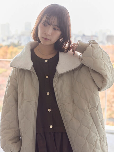 衿ボアキルトジャケット（ブラック/ライトベージュ/カーキ）｜Samansa Mos2 blue（サマンサモスモス ブルー）通販