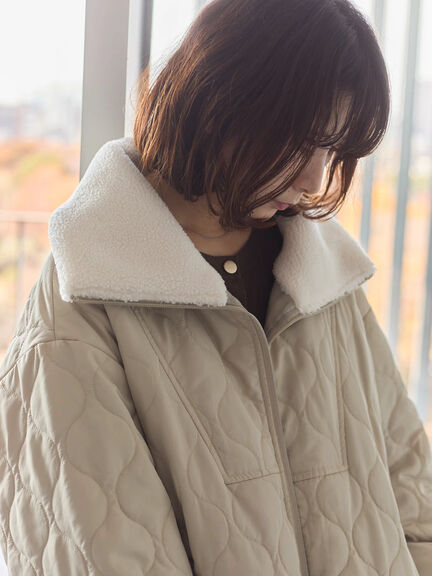 衿ボアキルトジャケット（ブラック/ライトベージュ/カーキ）｜Samansa Mos2 blue（サマンサモスモス ブルー）通販