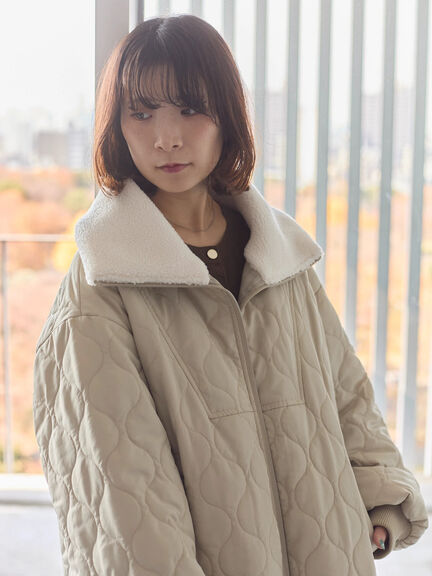 衿ボアキルトジャケット（ブラック/ライトベージュ/カーキ）｜Samansa Mos2 blue（サマンサモスモス ブルー）通販