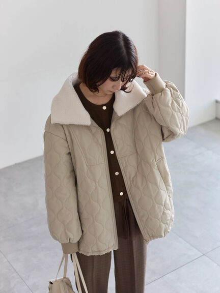 衿ボアキルトジャケット（ブラック/ライトベージュ/カーキ）｜Samansa Mos2 blue（サマンサモスモス ブルー）通販