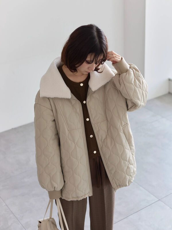 衿ボアキルトジャケット（ブラック/ライトベージュ/カーキ/アウター