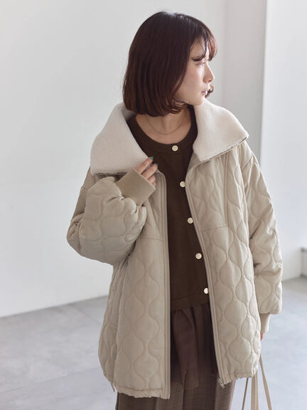 衿ボアキルトジャケット（ブラック/ライトベージュ/カーキ）｜Samansa Mos2 blue（サマンサモスモス ブルー）通販