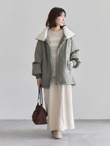 衿ボアキルトジャケット（ブラック/ライトベージュ/カーキ）｜Samansa Mos2 blue（サマンサモスモス ブルー）通販