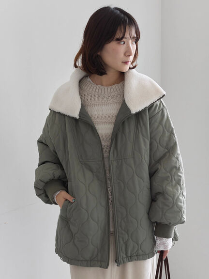 衿ボアキルトジャケット（ブラック/ライトベージュ/カーキ）｜Samansa Mos2 blue（サマンサモスモス ブルー）通販