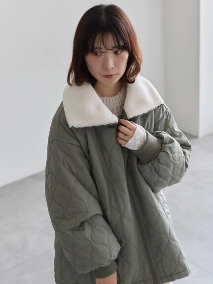 衿ボアキルトジャケット（ブラック/ライトベージュ/カーキ）｜Samansa Mos2 blue（サマンサモスモス ブルー）通販