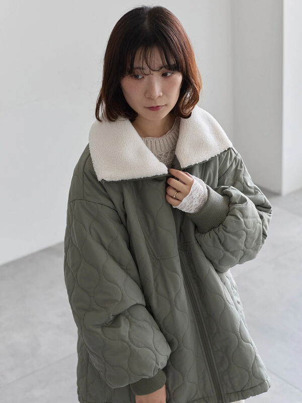 セール】 衿ボアキルトジャケット（ブラック/ライトベージュ/カーキ
