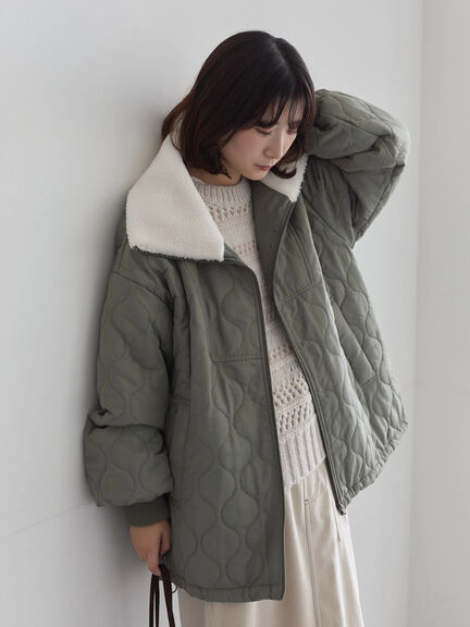 衿ボアキルトジャケット（ブラック/ライトベージュ/カーキ）｜Samansa Mos2 blue（サマンサモスモス ブルー）通販