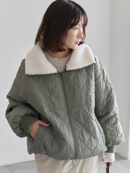 衿ボアキルトジャケット（ブラック/ライトベージュ/カーキ）｜Samansa Mos2 blue（サマンサモスモス ブルー）通販