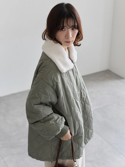 衿ボアキルトジャケット（ブラック/ライトベージュ/カーキ）｜Samansa Mos2 blue（サマンサモスモス ブルー）通販