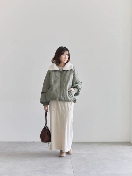 衿ボアキルトジャケット（ブラック/ライトベージュ/カーキ）｜Samansa Mos2 blue（サマンサモスモス ブルー）通販