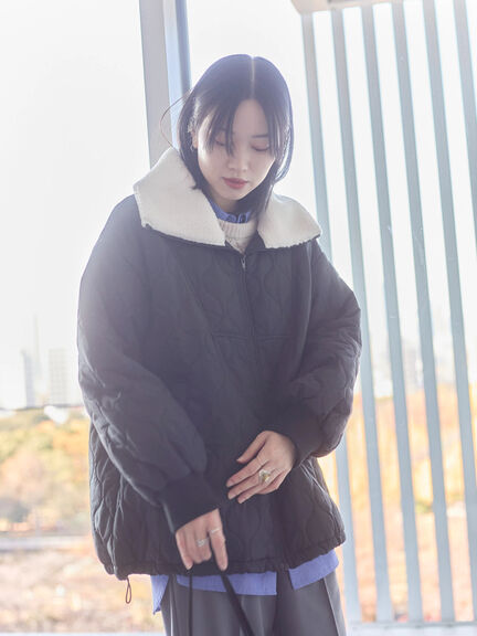 衿ボアキルトジャケット（ブラック/ライトベージュ/カーキ）｜Samansa Mos2 blue（サマンサモスモス ブルー）通販