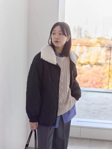 衿ボアキルトジャケット（ブラック/ライトベージュ/カーキ）｜Samansa Mos2 blue（サマンサモスモス ブルー）通販