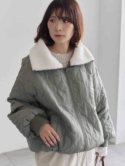 衿ボアキルトジャケット（ブラック/ライトベージュ/カーキ）｜Samansa Mos2 blue（サマンサモスモス ブルー）通販