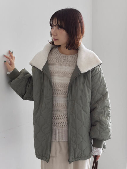 衿ボアキルトジャケット（ブラック/ライトベージュ/カーキ）｜Samansa Mos2 blue（サマンサモスモス ブルー）通販