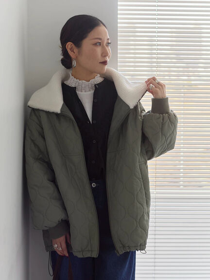 衿ボアキルトジャケット（ブラック/ライトベージュ/カーキ）｜Samansa Mos2 blue（サマンサモスモス ブルー）通販