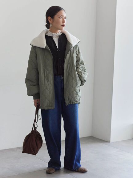 衿ボアキルトジャケット（ブラック/ライトベージュ/カーキ）｜Samansa Mos2 blue（サマンサモスモス ブルー）通販