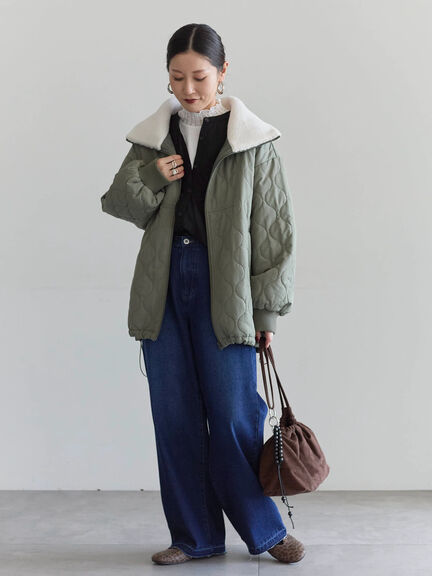 衿ボアキルトジャケット（ブラック/ライトベージュ/カーキ）｜Samansa Mos2 blue（サマンサモスモス ブルー）通販