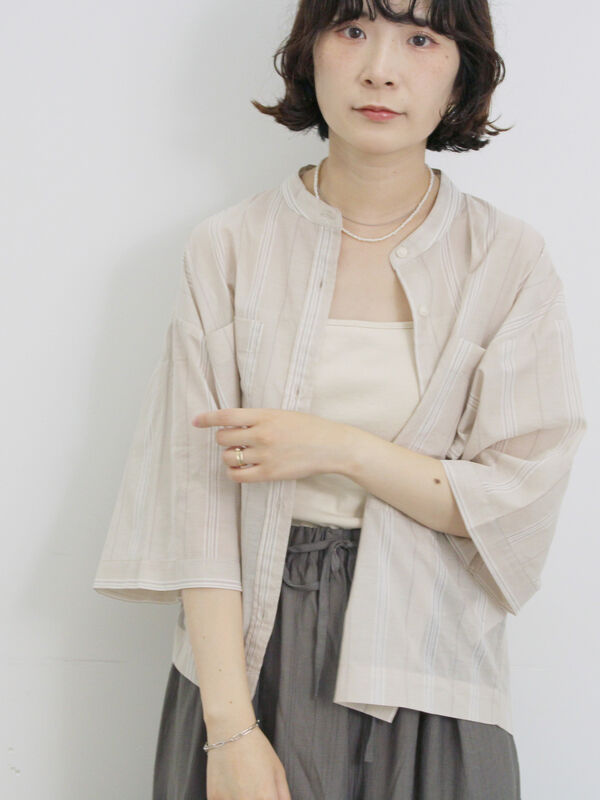 ◎シアーストライプシャツ（ベージュ）｜Samansa Mos2 blue（サマンサモスモス ブルー）通販