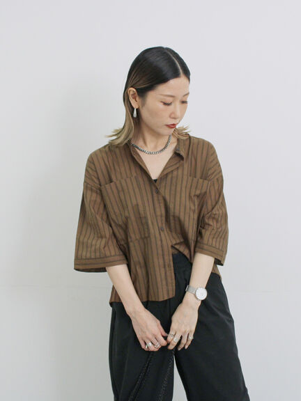 ◎シアーストライプシャツ（オフホワイト/ベージュ/ブラウン）｜Samansa Mos2 blue（サマンサモスモス ブルー）通販