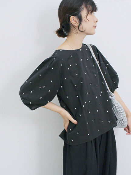 ◎ドット刺繍ブラウス（オフホワイト/ブラック/サックスブルー）｜Samansa Mos2 blue（サマンサモスモス ブルー）通販