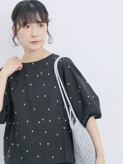 ◎ドット刺繍ブラウス（オフホワイト/ブラック/サックスブルー）｜Samansa Mos2 blue（サマンサモスモス ブルー）通販