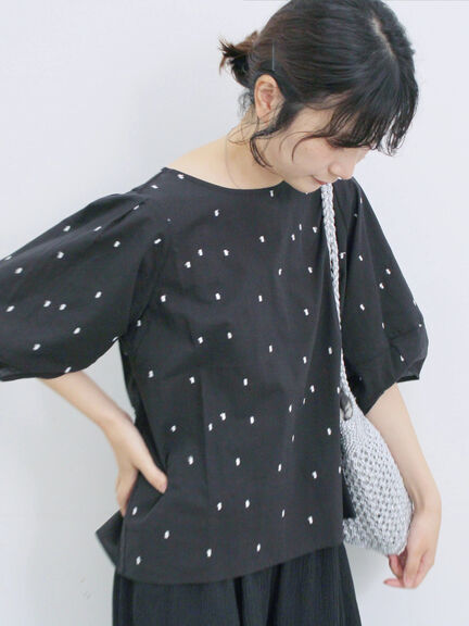 ◎ドット刺繍ブラウス（オフホワイト/ブラック/サックスブルー）｜Samansa Mos2 blue（サマンサモスモス ブルー）通販
