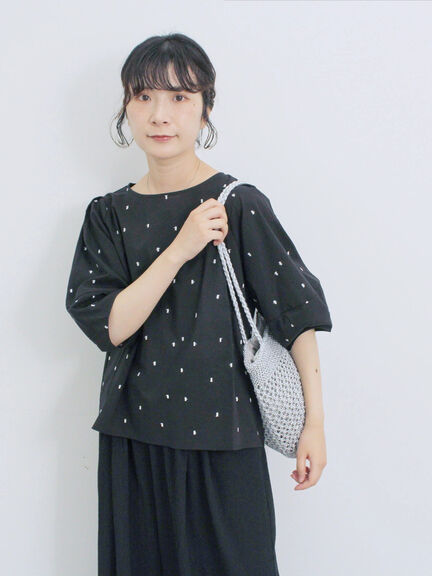 ◎ドット刺繍ブラウス（オフホワイト/ブラック/サックスブルー）｜Samansa Mos2 blue（サマンサモスモス ブルー）通販