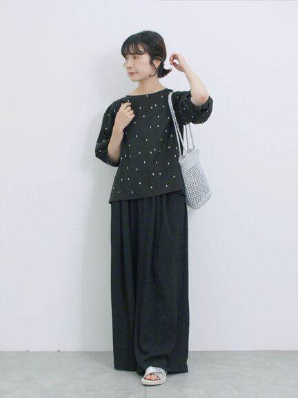 ◎ドット刺繍ブラウス（オフホワイト/ブラック/サックスブルー）｜Samansa Mos2 blue（サマンサモスモス ブルー）通販