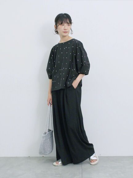 ◎ドット刺繍ブラウス（オフホワイト/ブラック/サックスブルー）｜Samansa Mos2 blue（サマンサモスモス ブルー）通販