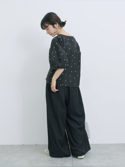 ◎ドット刺繍ブラウス（オフホワイト/ブラック/サックスブルー）｜Samansa Mos2 blue（サマンサモスモス ブルー）通販