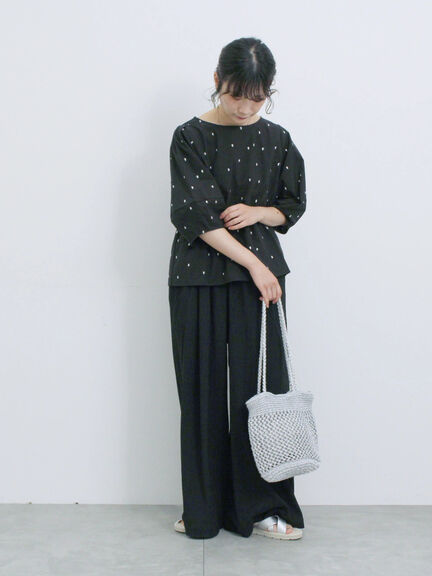 ◎ドット刺繍ブラウス（オフホワイト/ブラック/サックスブルー）｜Samansa Mos2 blue（サマンサモスモス ブルー）通販