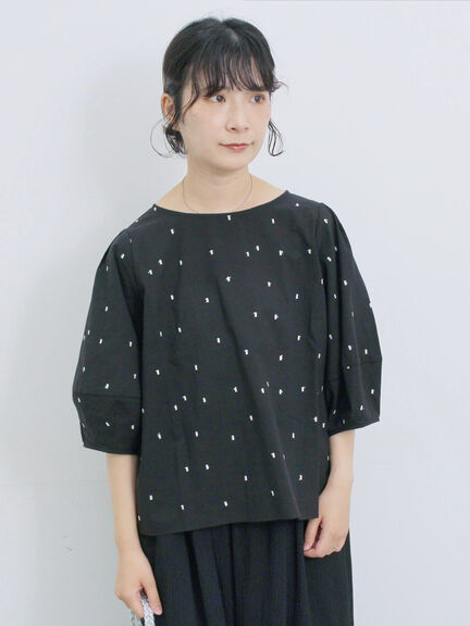 ◎ドット刺繍ブラウス（オフホワイト/ブラック/サックスブルー）｜Samansa Mos2 blue（サマンサモスモス ブルー）通販