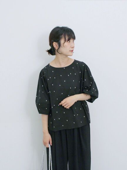 ◎ドット刺繍ブラウス（オフホワイト/ブラック/サックスブルー）｜Samansa Mos2 blue（サマンサモスモス ブルー）通販