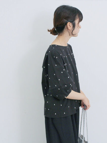◎ドット刺繍ブラウス（オフホワイト/ブラック/サックスブルー）｜Samansa Mos2 blue（サマンサモスモス ブルー）通販