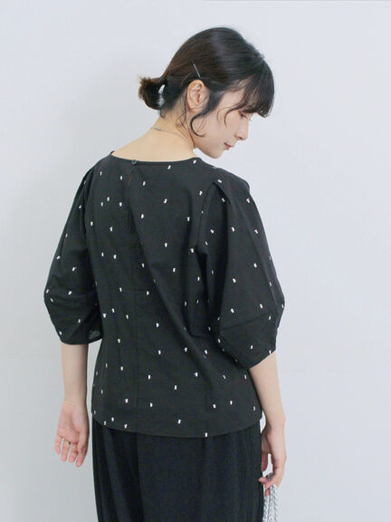 ◎ドット刺繍ブラウス（オフホワイト/ブラック/サックスブルー）｜Samansa Mos2 blue（サマンサモスモス ブルー）通販