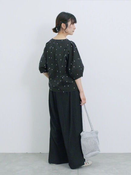 ◎ドット刺繍ブラウス（オフホワイト/ブラック/サックスブルー）｜Samansa Mos2 blue（サマンサモスモス ブルー）通販