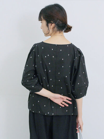 ◎ドット刺繍ブラウス（オフホワイト/ブラック/サックスブルー）｜Samansa Mos2 blue（サマンサモスモス ブルー）通販