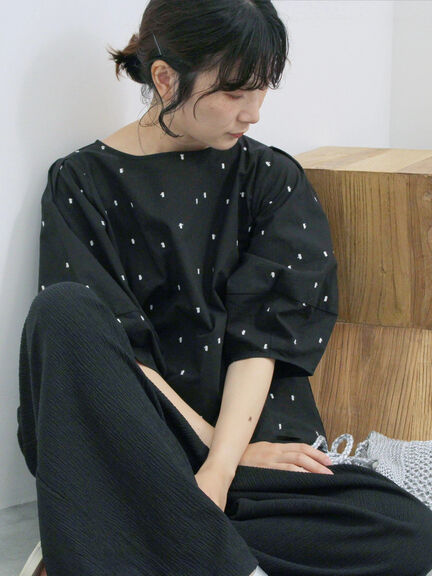 ◎ドット刺繍ブラウス（オフホワイト/ブラック/サックスブルー）｜Samansa Mos2 blue（サマンサモスモス ブルー）通販
