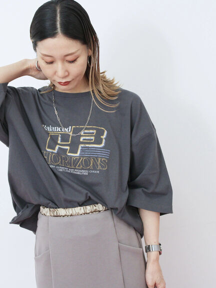 ヴィンテージ風プリントTシャツ（チャコールグレー/ライトベージュ/ブラウン）｜Samansa Mos2 blue（サマンサモスモス ブルー）通販