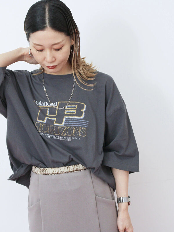 セール】 ヴィンテージ風プリントTシャツ（チャコールグレー/ライト