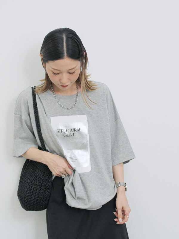 セール】 ◎箔プリントTシャツ（オフホワイト/グレー/チャコールグレー