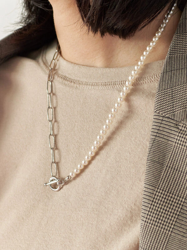 セール】 パール&チェーンミックスネックレス（シルバー