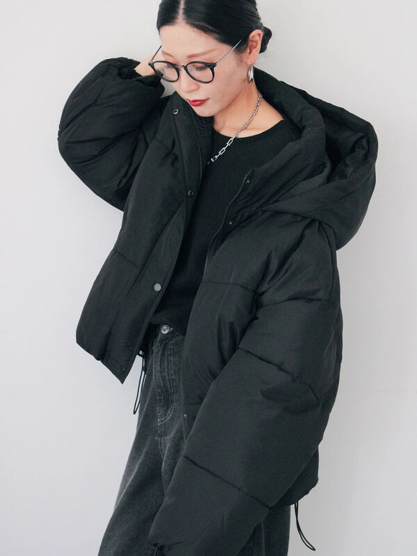 裾ラウンド中綿ブルゾン（ブラック/ライトベージュ/キナリ/アウター