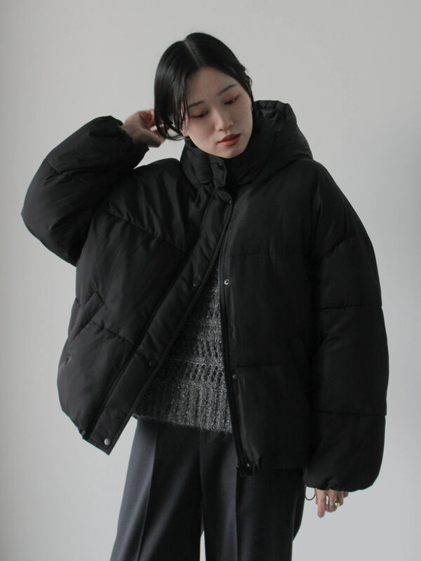 セール】 裾ラウンド中綿ブルゾン（ブラック/ライトベージュ/キナリ