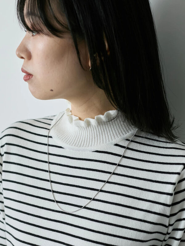 フリル衿ニットプルオーバー（オフホワイト/ホワイト/ブラック/S