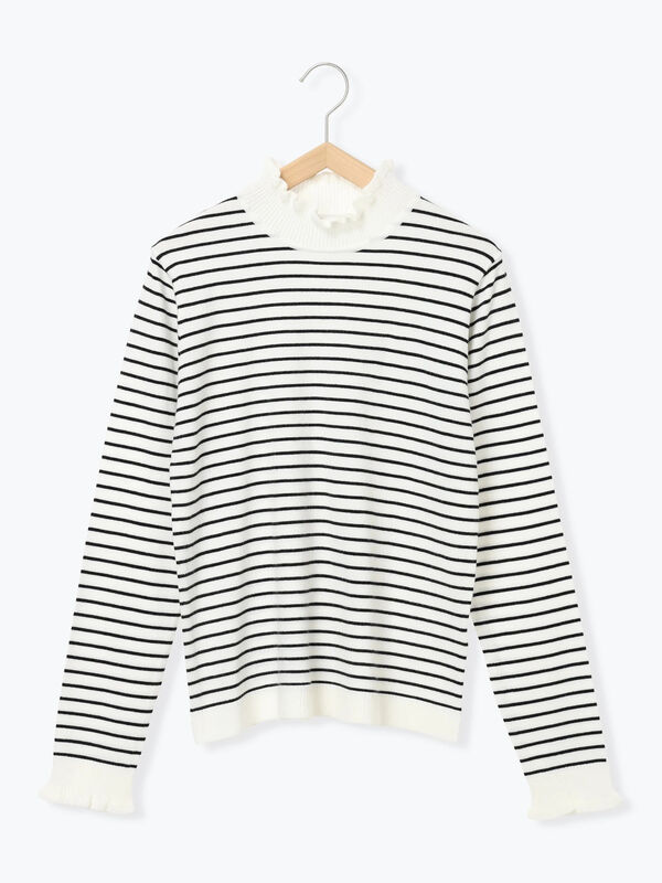 フリル衿ニットプルオーバー　L  160 セール】 フリル衿ニットプルオーバー（オフホワイト/ホワイト