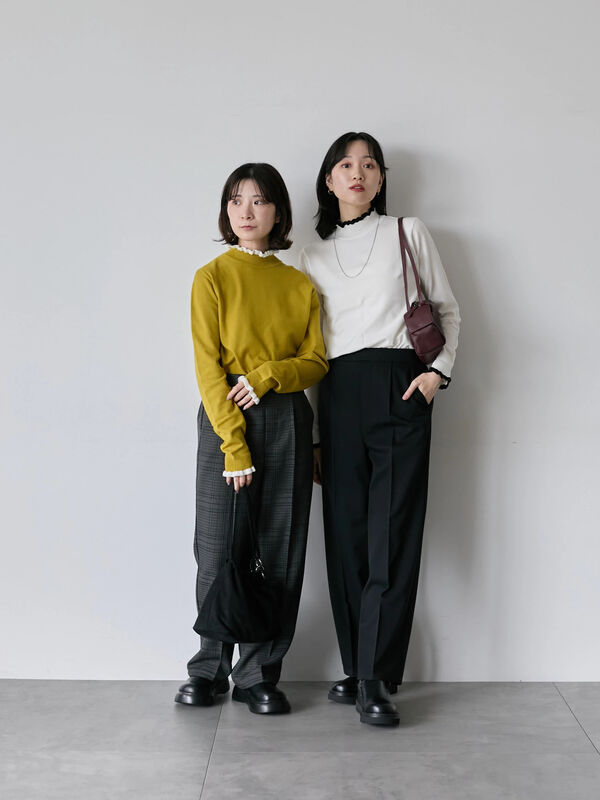 配色フリル衿ニットプルオーバー（オフホワイト/ブラック/イエロー