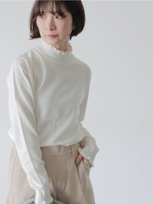 セール】 フリル衿ニットプルオーバー（オフホワイト/ホワイト
